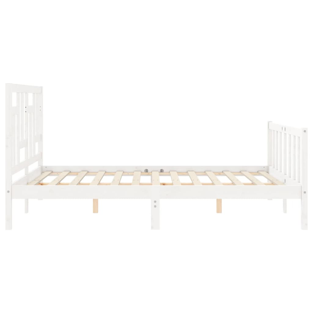 Bed Frame with Headboard White King Size Solid Wood