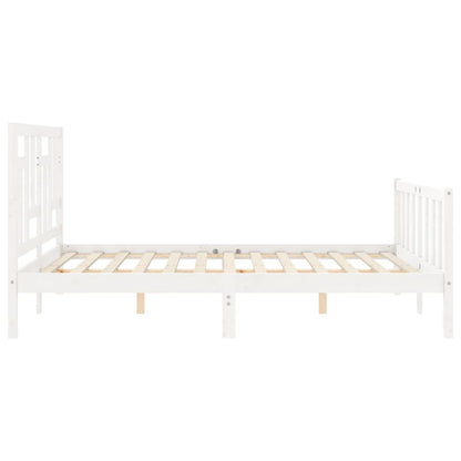 Bed Frame with Headboard White King Size Solid Wood