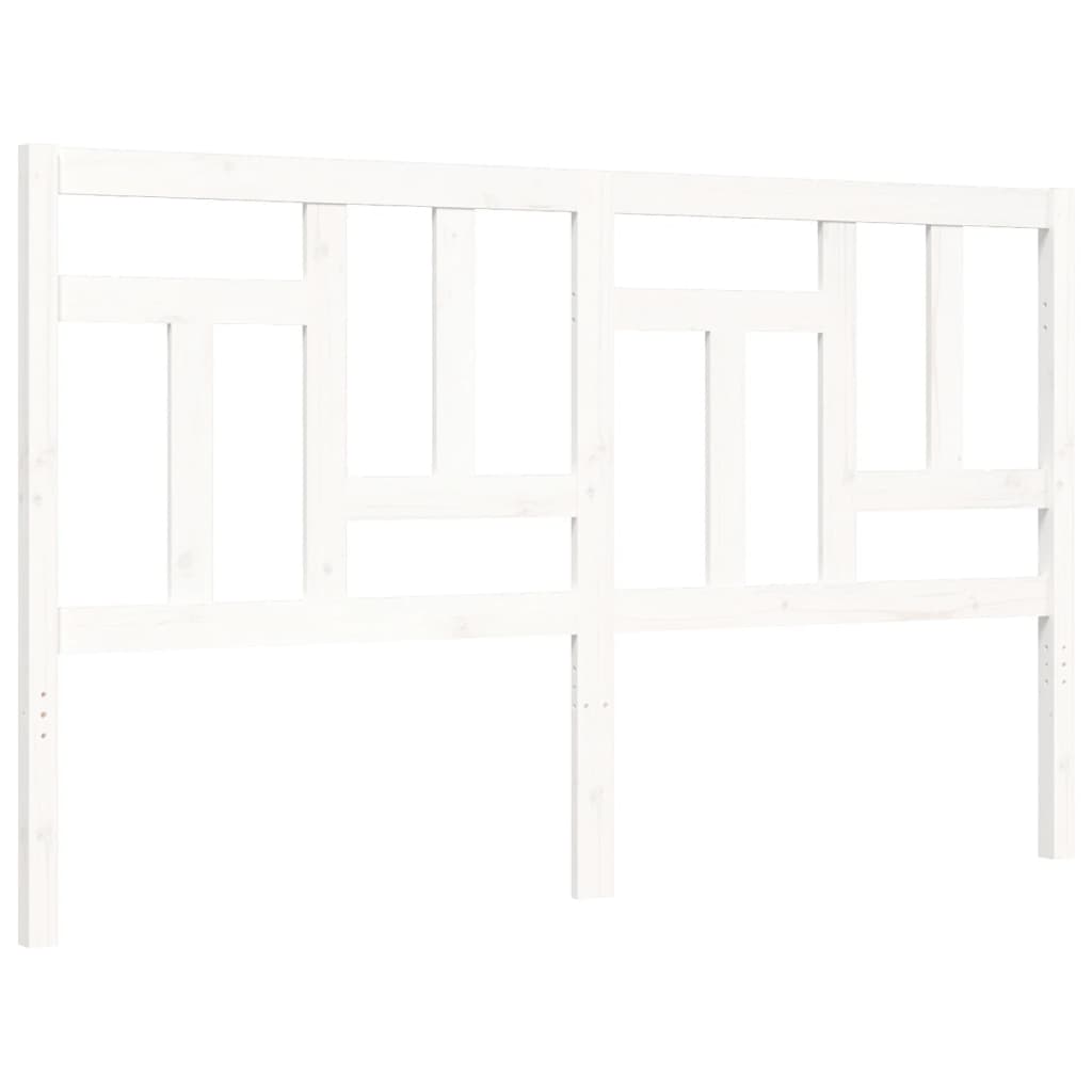 Bed Frame with Headboard White King Size Solid Wood