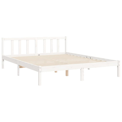 Bed Frame with Headboard White King Size Solid Wood