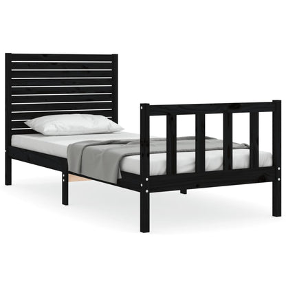 Bed Frame with Headboard Black Single Solid Wood