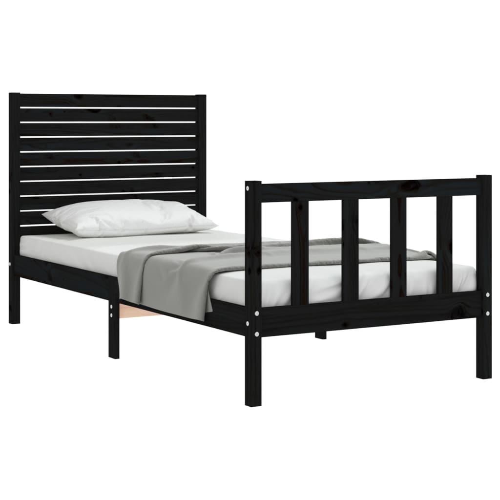 Bed Frame with Headboard Black Single Solid Wood