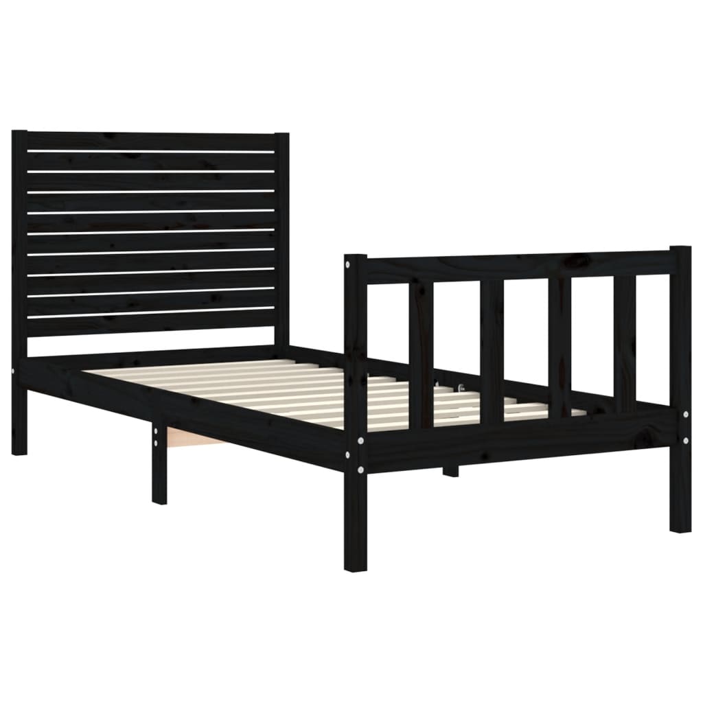 Bed Frame with Headboard Black Single Solid Wood