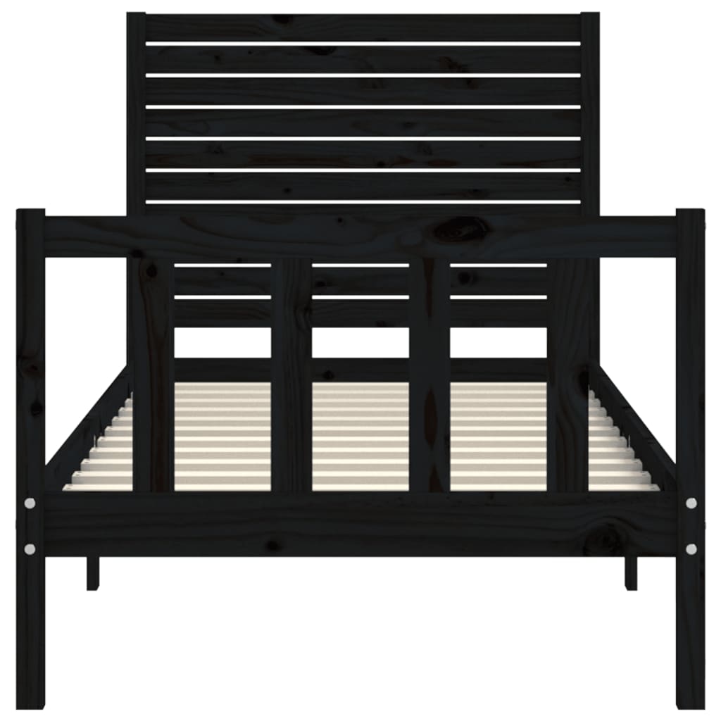 Bed Frame with Headboard Black Single Solid Wood