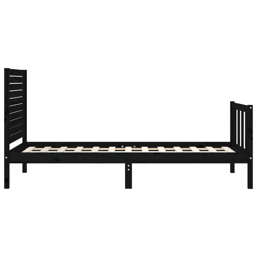 Bed Frame with Headboard Black Single Solid Wood