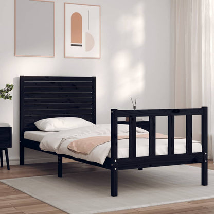 Bed Frame with Headboard Black Single Solid Wood