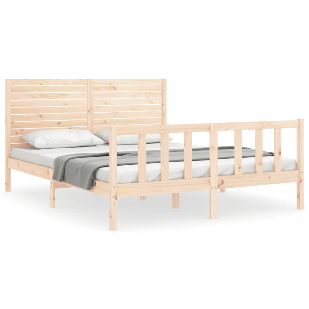 Bed Frame with Headboard King Size Solid Wood