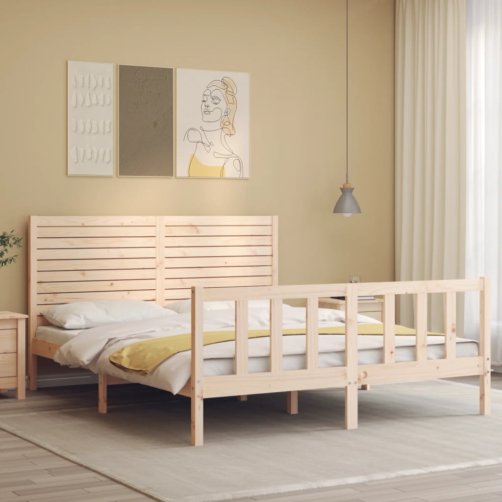 Bed Frame with Headboard King Size Solid Wood