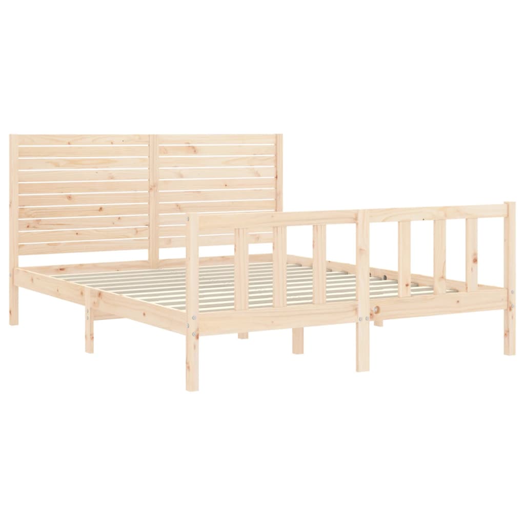 Bed Frame with Headboard King Size Solid Wood