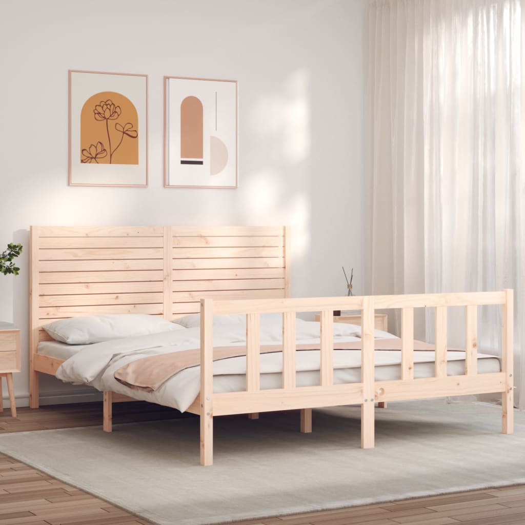 Bed Frame with Headboard King Size Solid Wood