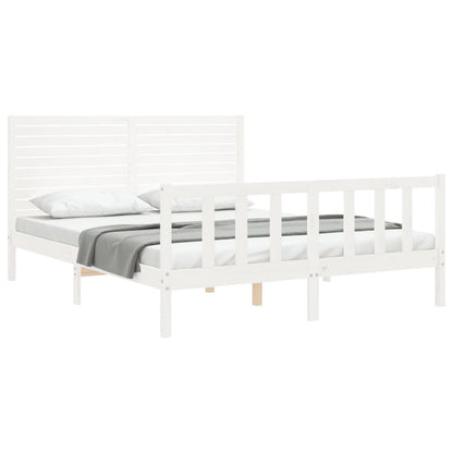 Bed Frame with Headboard White King Size Solid Wood