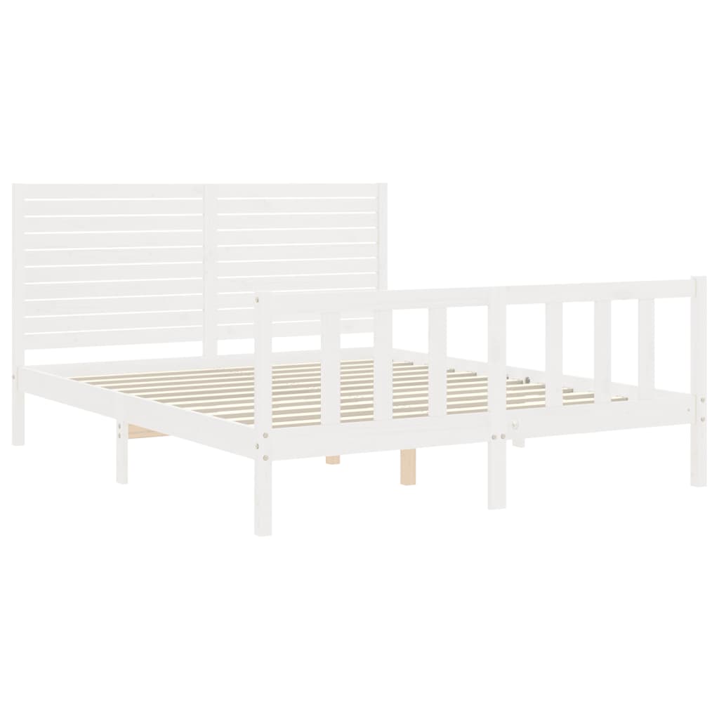 Bed Frame with Headboard White King Size Solid Wood