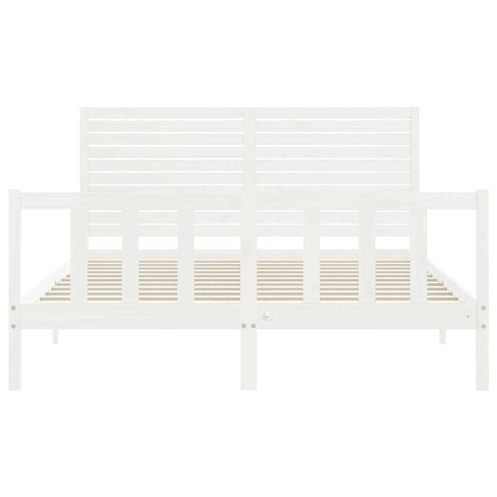 Bed Frame with Headboard White King Size Solid Wood