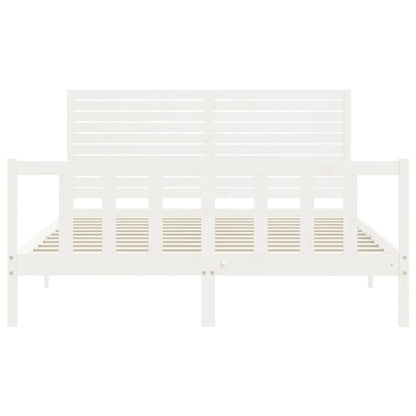 Bed Frame with Headboard White King Size Solid Wood