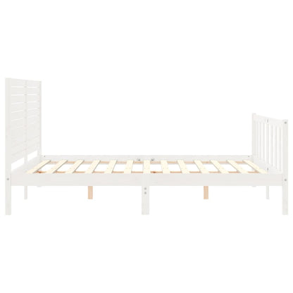 Bed Frame with Headboard White King Size Solid Wood