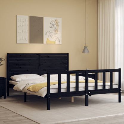 Bed Frame without Mattress Black King Size Solid Wood Pine