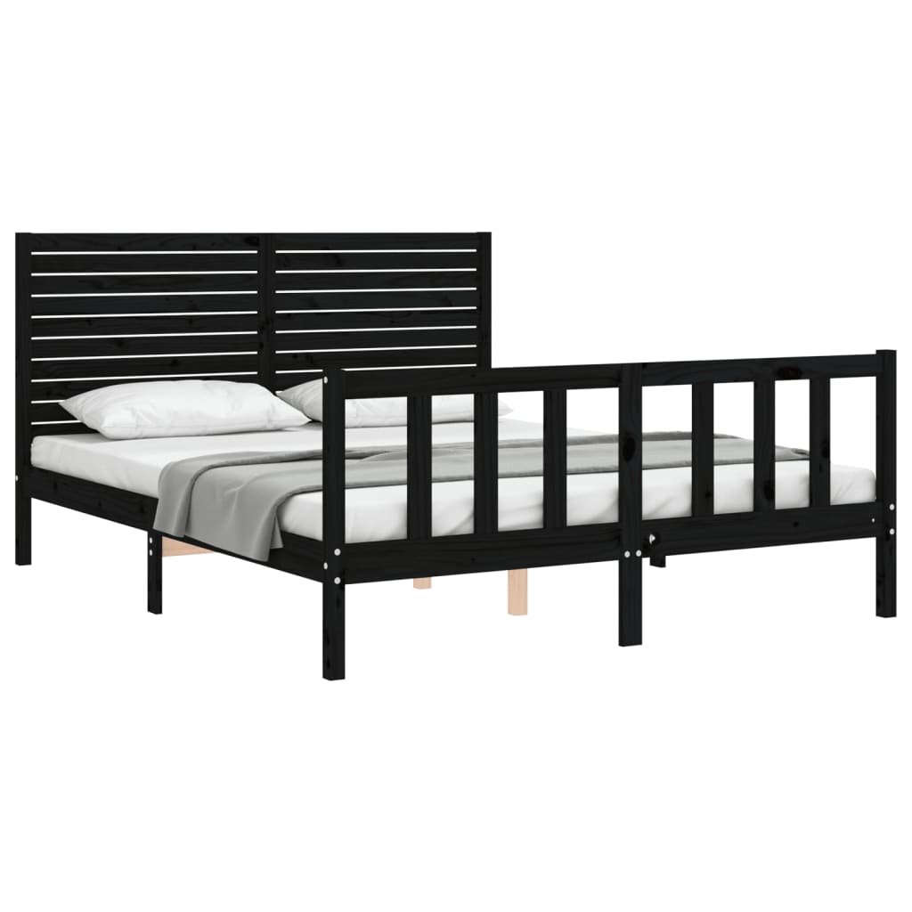 Bed Frame without Mattress Black King Size Solid Wood Pine