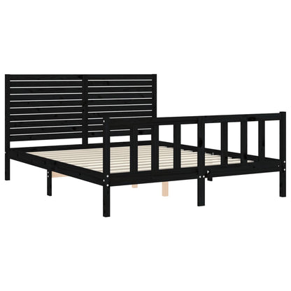 Bed Frame without Mattress Black King Size Solid Wood Pine