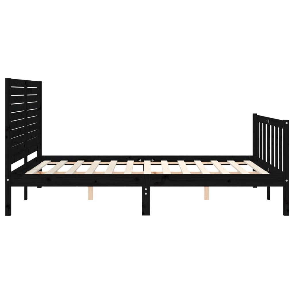 Bed Frame without Mattress Black King Size Solid Wood Pine