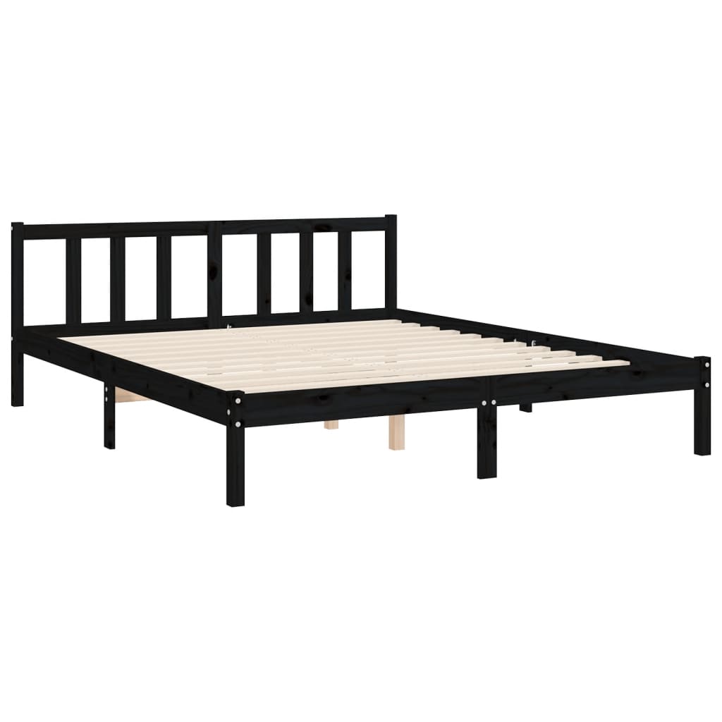 Bed Frame without Mattress Black King Size Solid Wood Pine