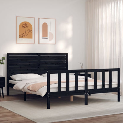 Bed Frame without Mattress Black King Size Solid Wood Pine