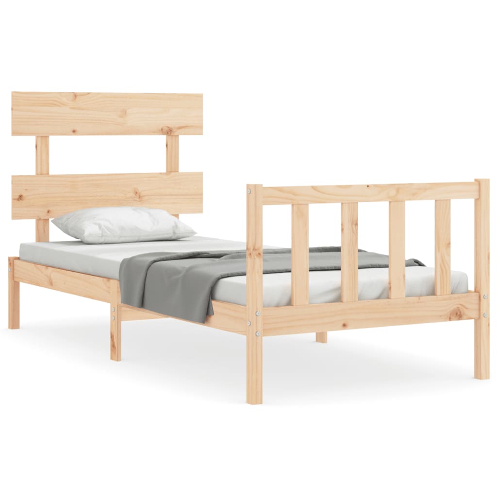 Bed Frame with Headboard Single Solid Wood