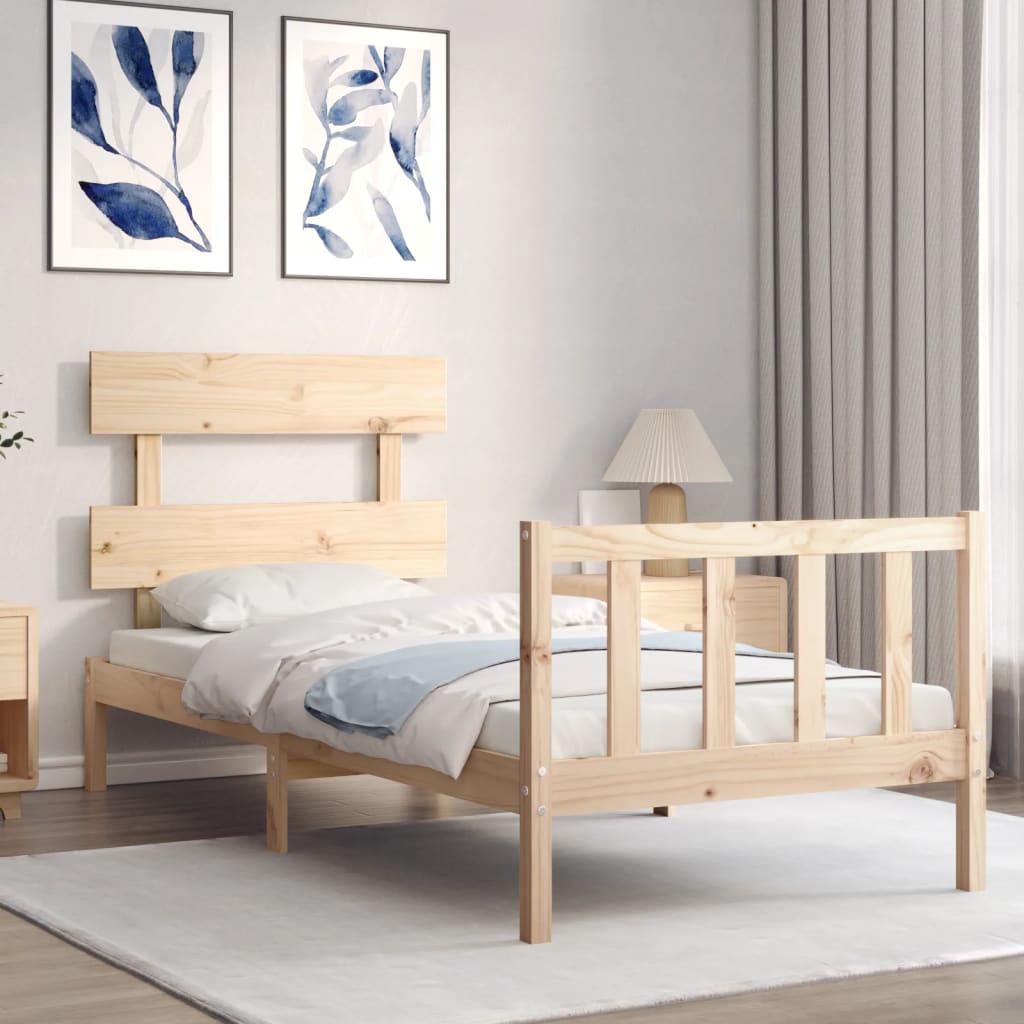 Bed Frame with Headboard Single Solid Wood