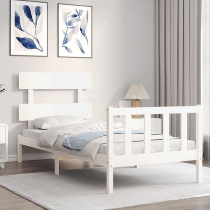 Bed Frame without Mattress White Single Solid Wood Pine