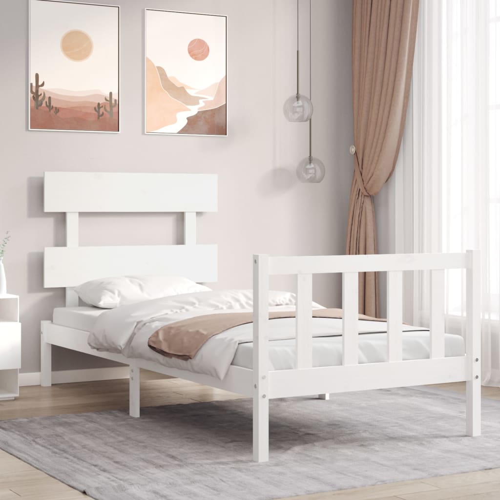 Bed Frame without Mattress White Single Solid Wood Pine