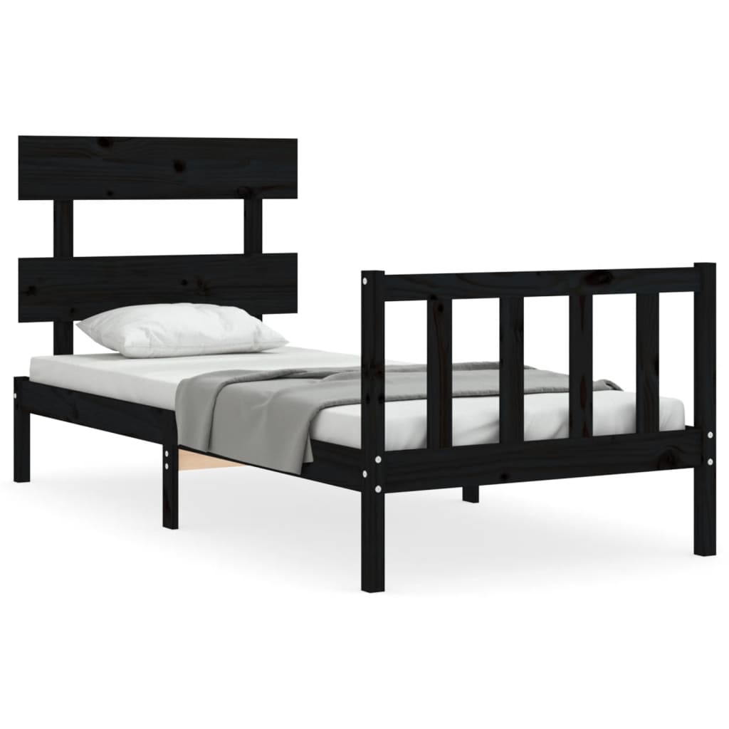 Bed Frame without Mattress Black Single Solid Wood Pine