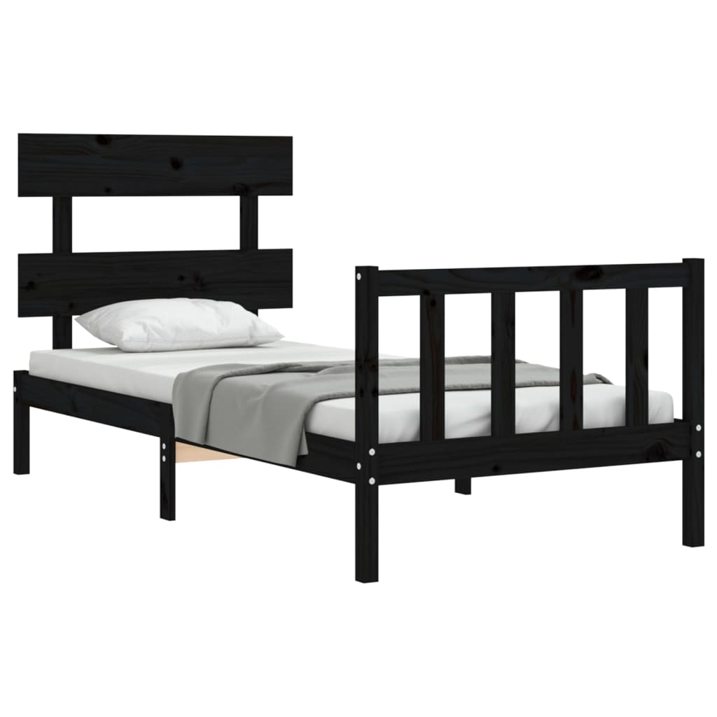 Bed Frame without Mattress Black Single Solid Wood Pine