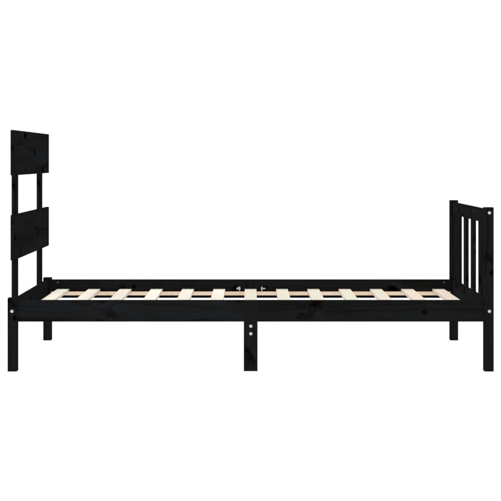 Bed Frame without Mattress Black Single Solid Wood Pine