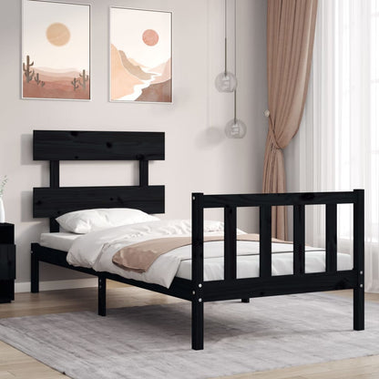 Bed Frame without Mattress Black Single Solid Wood Pine