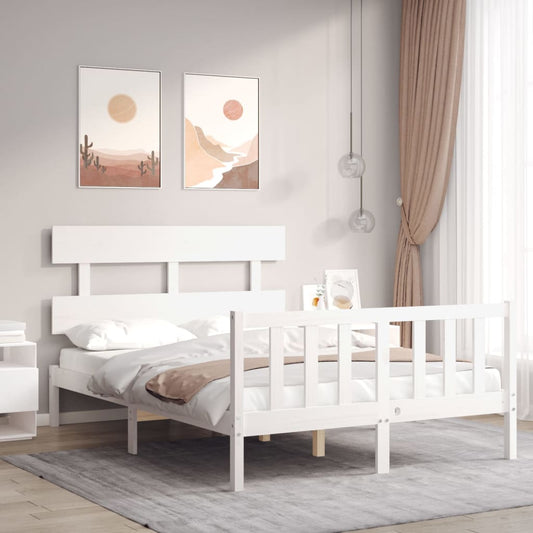 Bed Frame with Headboard White 140x190 cm Solid Wood