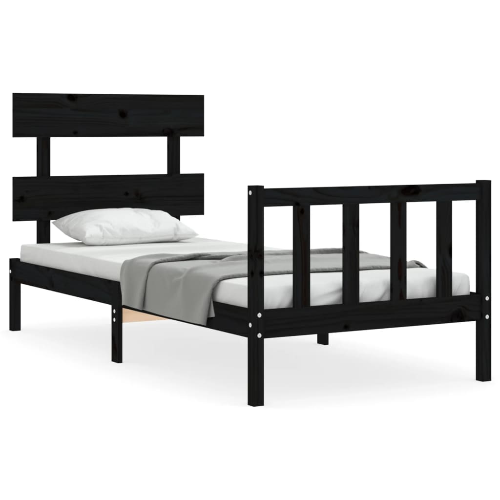 Bed Frame with Headboard Black 90x200 cm Solid Wood