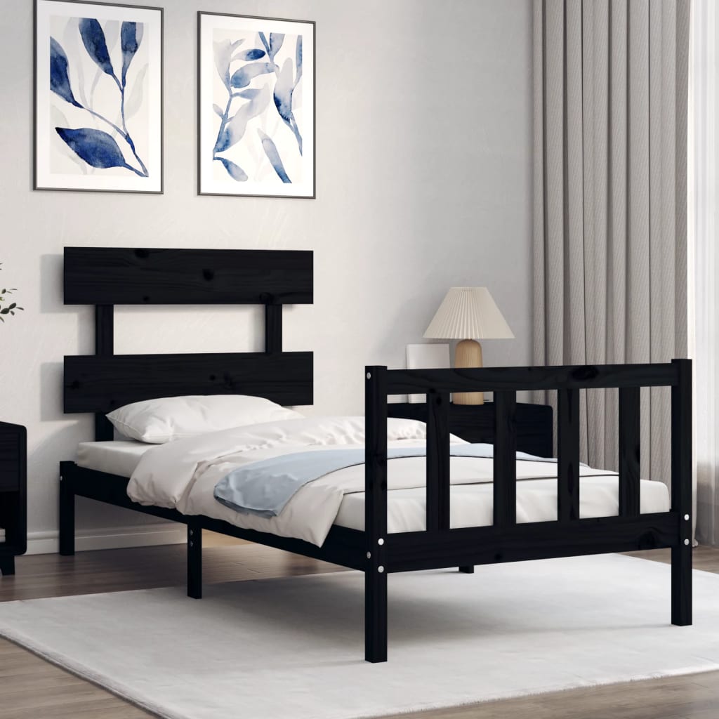 Bed Frame with Headboard Black 90x200 cm Solid Wood