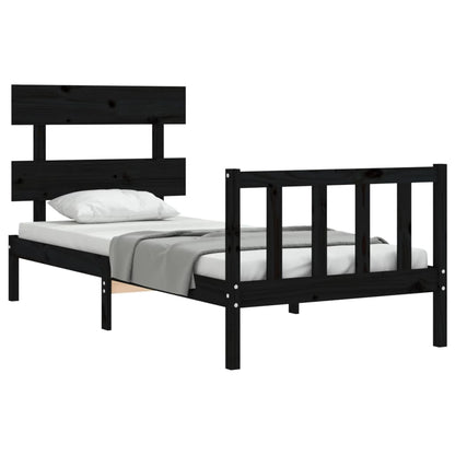 Bed Frame with Headboard Black 90x200 cm Solid Wood