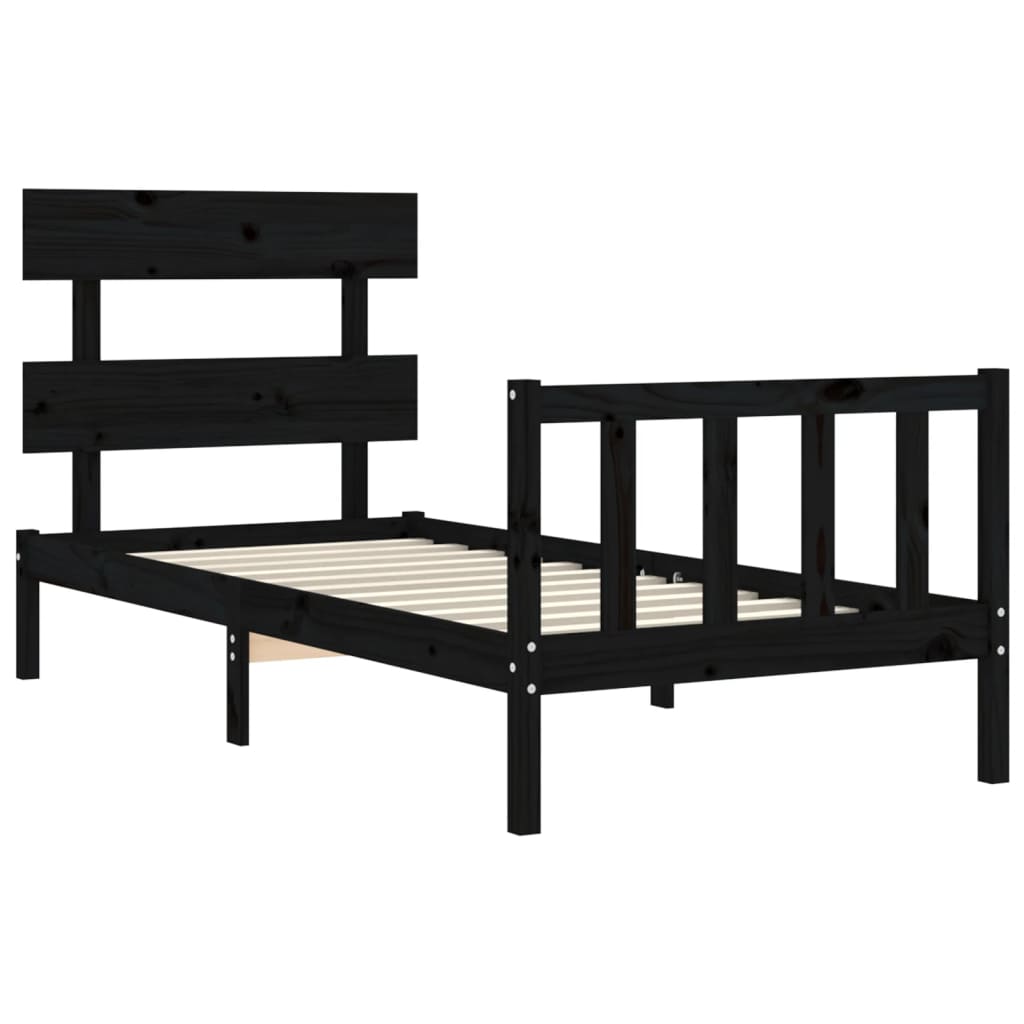 Bed Frame with Headboard Black 90x200 cm Solid Wood