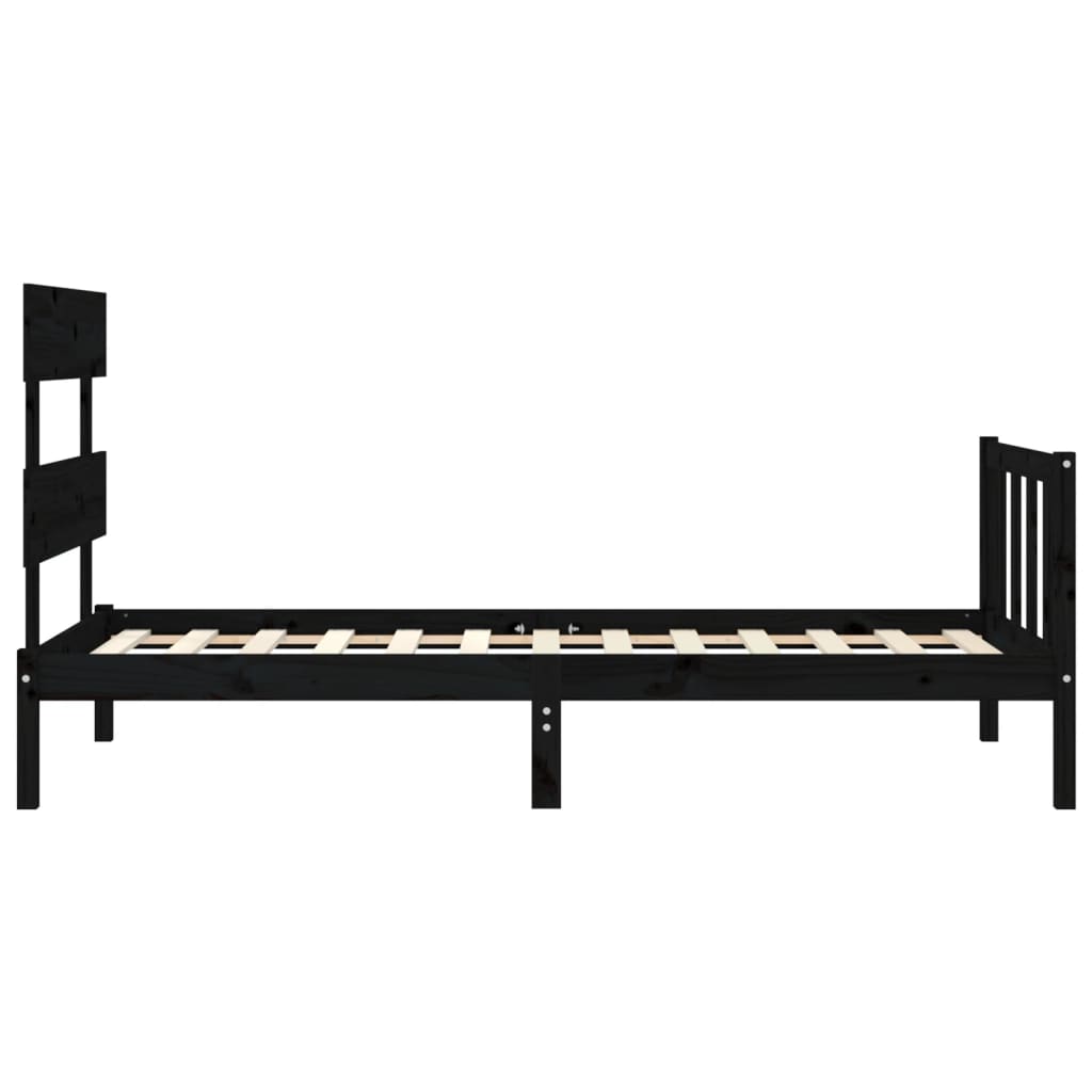 Bed Frame with Headboard Black 90x200 cm Solid Wood