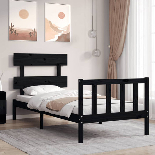 Bed Frame with Headboard Black 90x200 cm Solid Wood