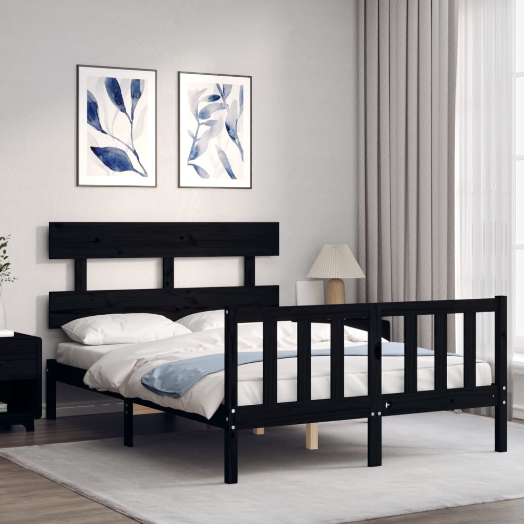 Bed Frame without Mattress Black 140x200 cm Solid Wood Pine