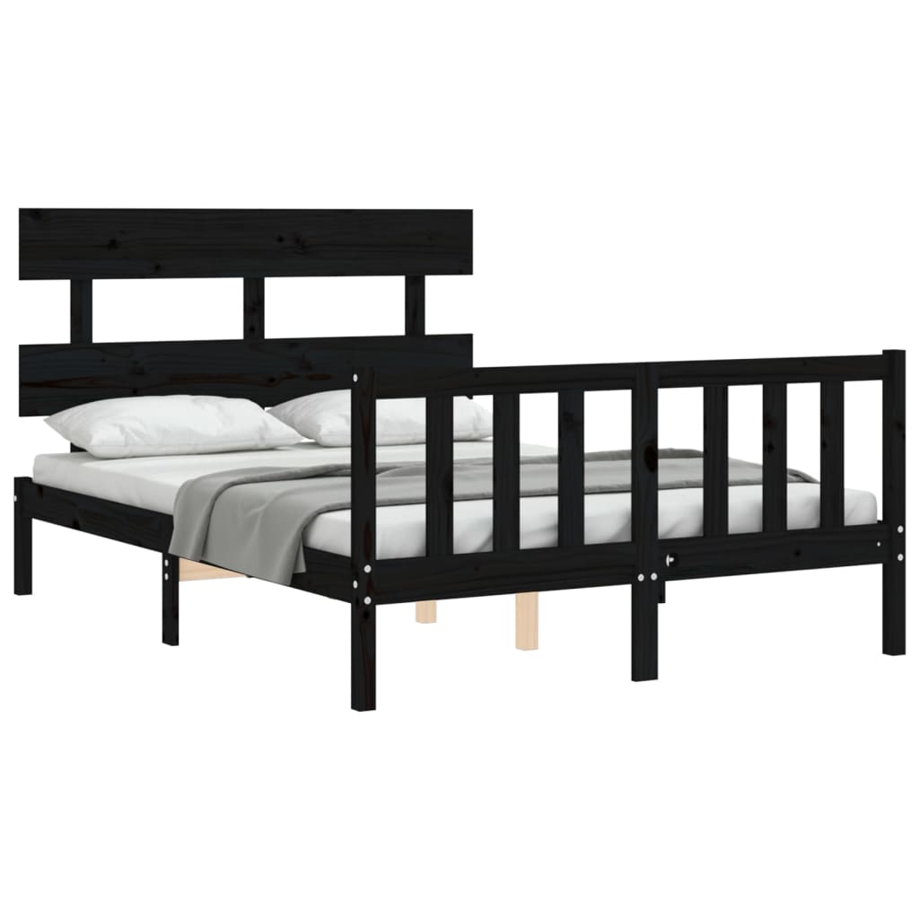 Bed Frame without Mattress Black 140x200 cm Solid Wood Pine