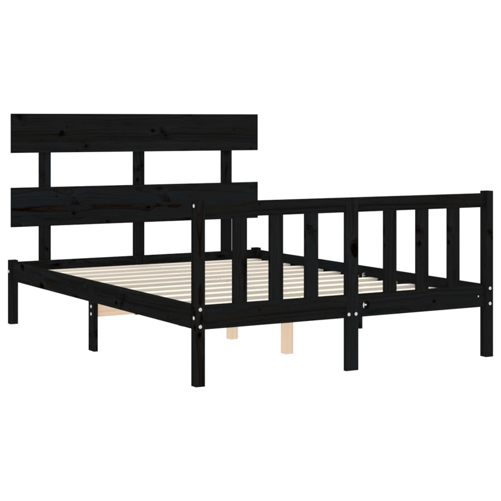 Bed Frame without Mattress Black 140x200 cm Solid Wood Pine