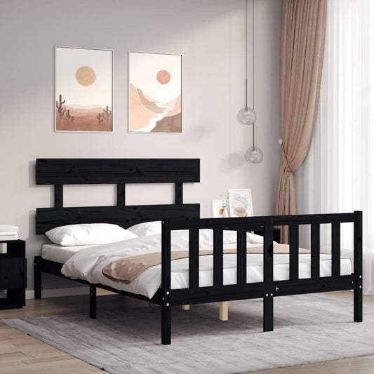 Bed Frame without Mattress Black 140x200 cm Solid Wood Pine