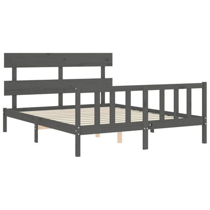 Bed Frame with Headboard Grey King Size Solid Wood