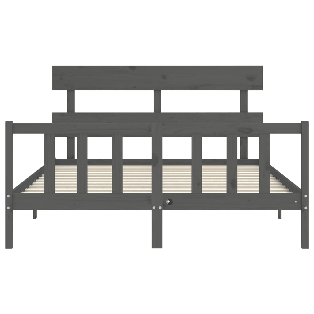 Bed Frame with Headboard Grey King Size Solid Wood