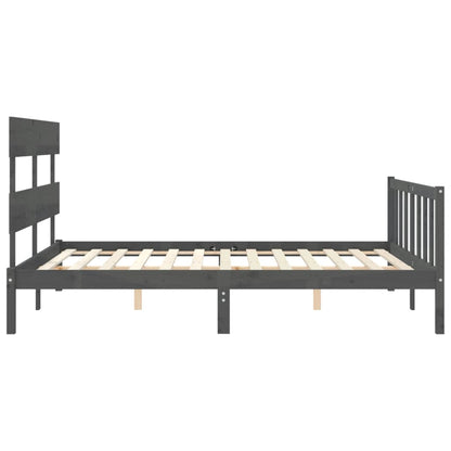 Bed Frame with Headboard Grey King Size Solid Wood