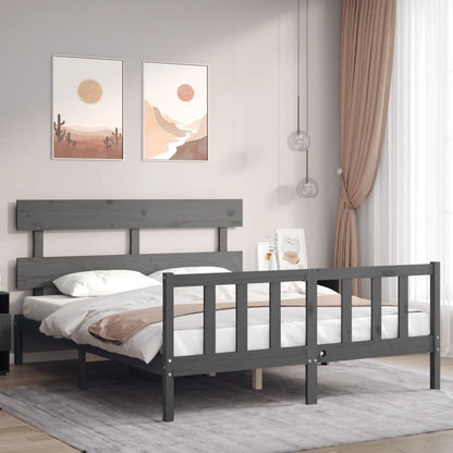 Bed Frame with Headboard Grey King Size Solid Wood