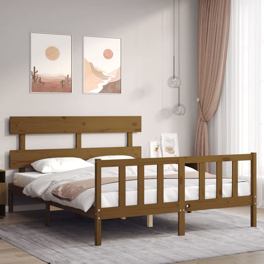 Bed Frame with Headboard Honey Brown King Size Solid Wood