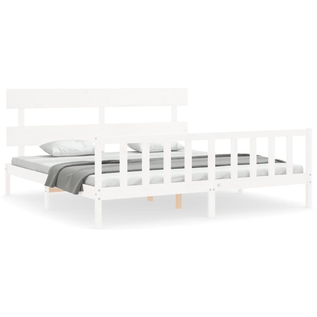 Bed Frame with Headboard White Super King Size Solid Wood